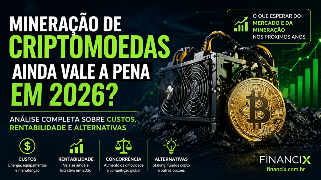 Mineração de criptomoedas vale a pena em 2026? Guia completo com custos, lucros, equipamentos e rentabilidade. Descubra se ainda é lucrativo minerar Bitcoin e altcoins.