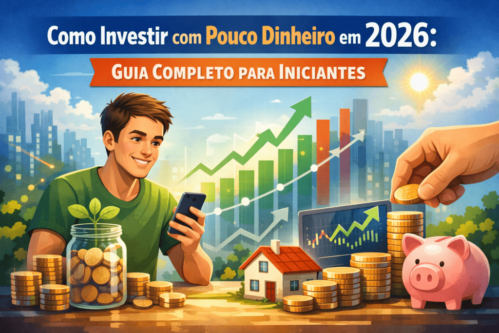 como investir com pouco dinheiro em 2026 para iniciantes com gráficos financeiros e crescimento de patrimônio