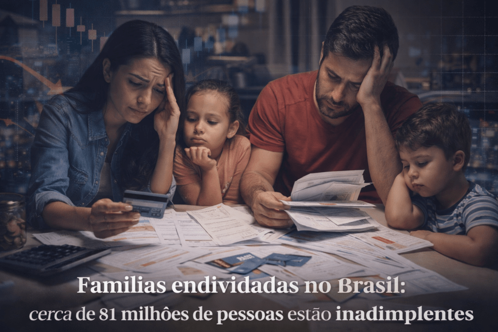 Endividamento das famílias no Brasil em 2026 com alta da inadimplência, mostrando dificuldades financeiras e aumento das dívidas no orçamento doméstico