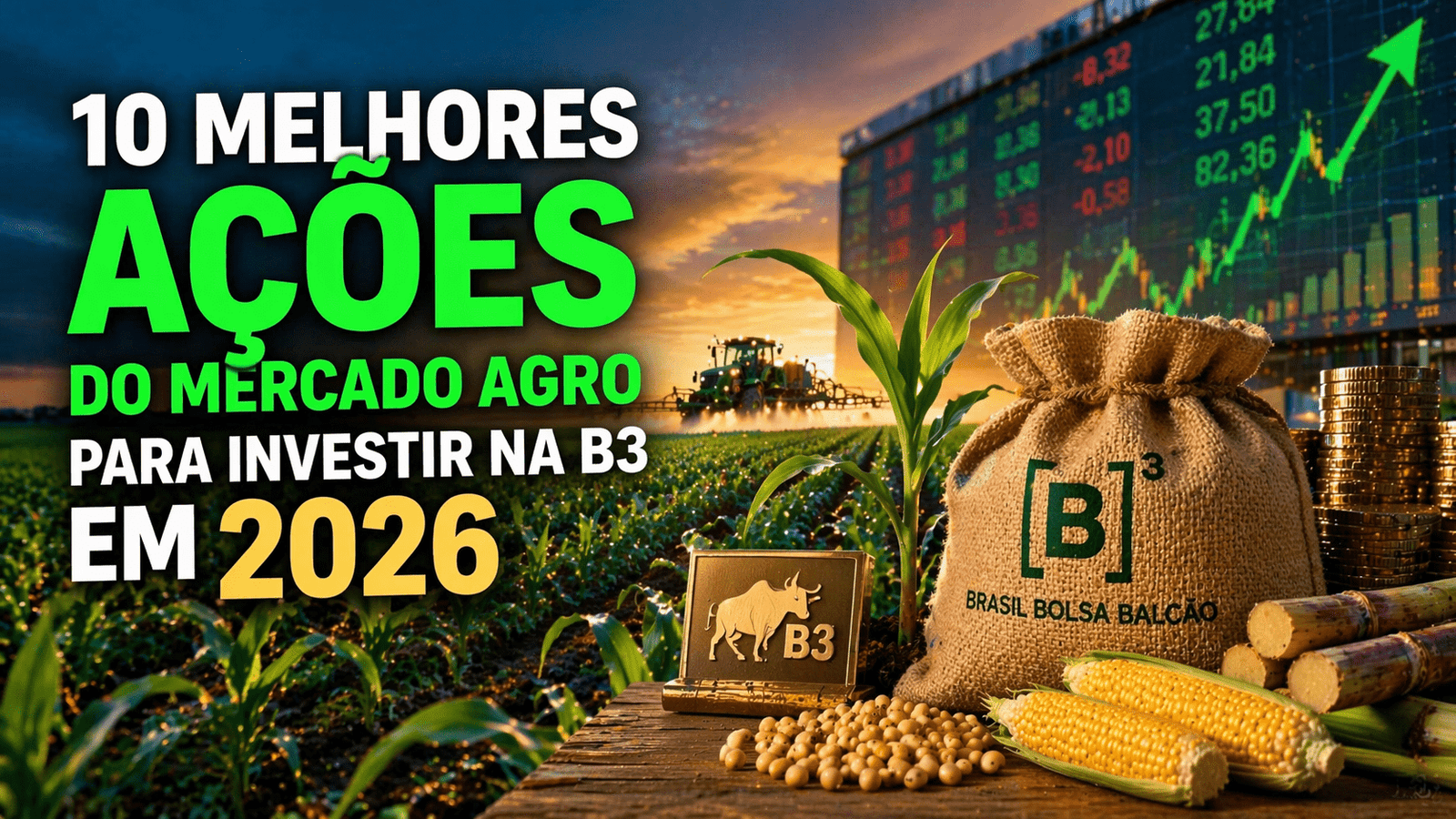 Descubra as 10 melhores ações do mercado agro para investir na B3 em 2026. Empresas líderes em fertilizantes, commodities, máquinas e alimentos. Confira o ranking completo da Equipe Financix.