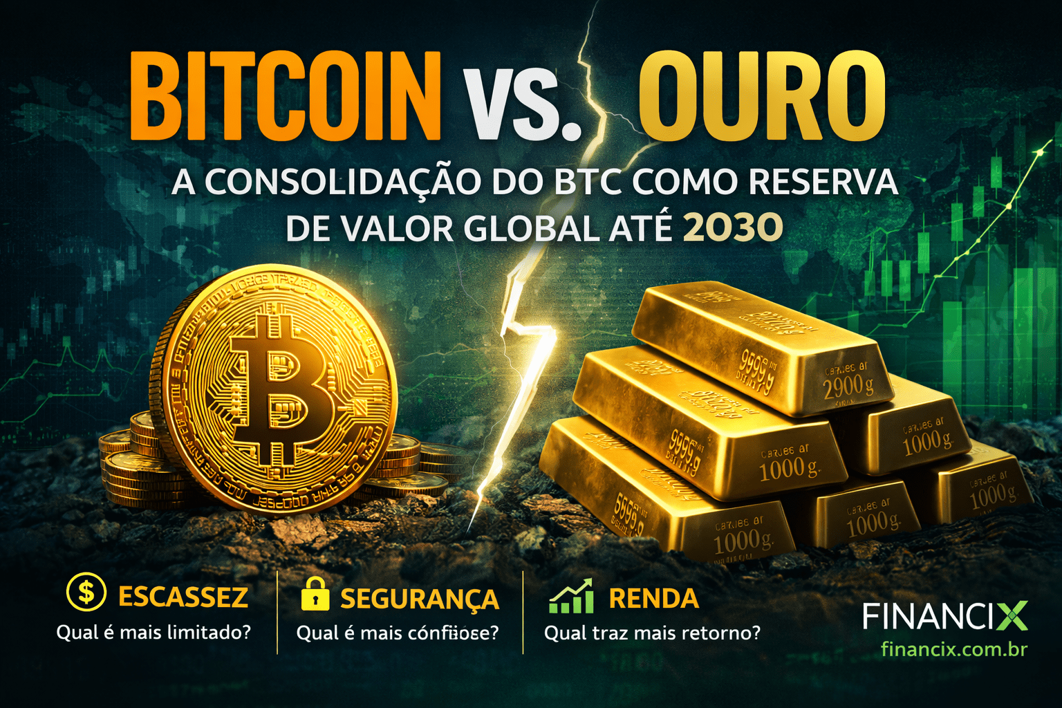 Bitcoin vs. Ouro: A consolidação do BTC como reserva de valor global e a projeção de atingir 25% da capitalização do ouro até 2030