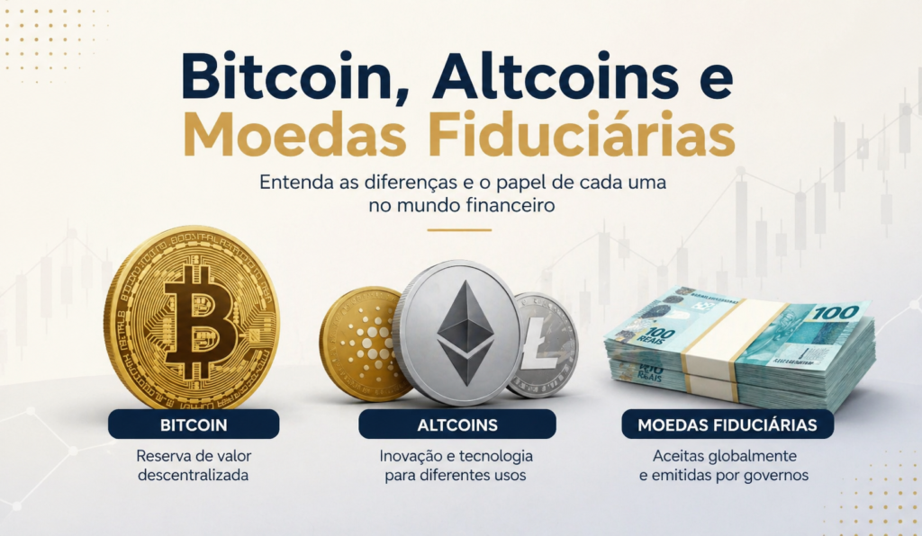 Entenda o que é criptoeconomia, como funcionam o Bitcoin, altcoins e moedas fiduciárias.