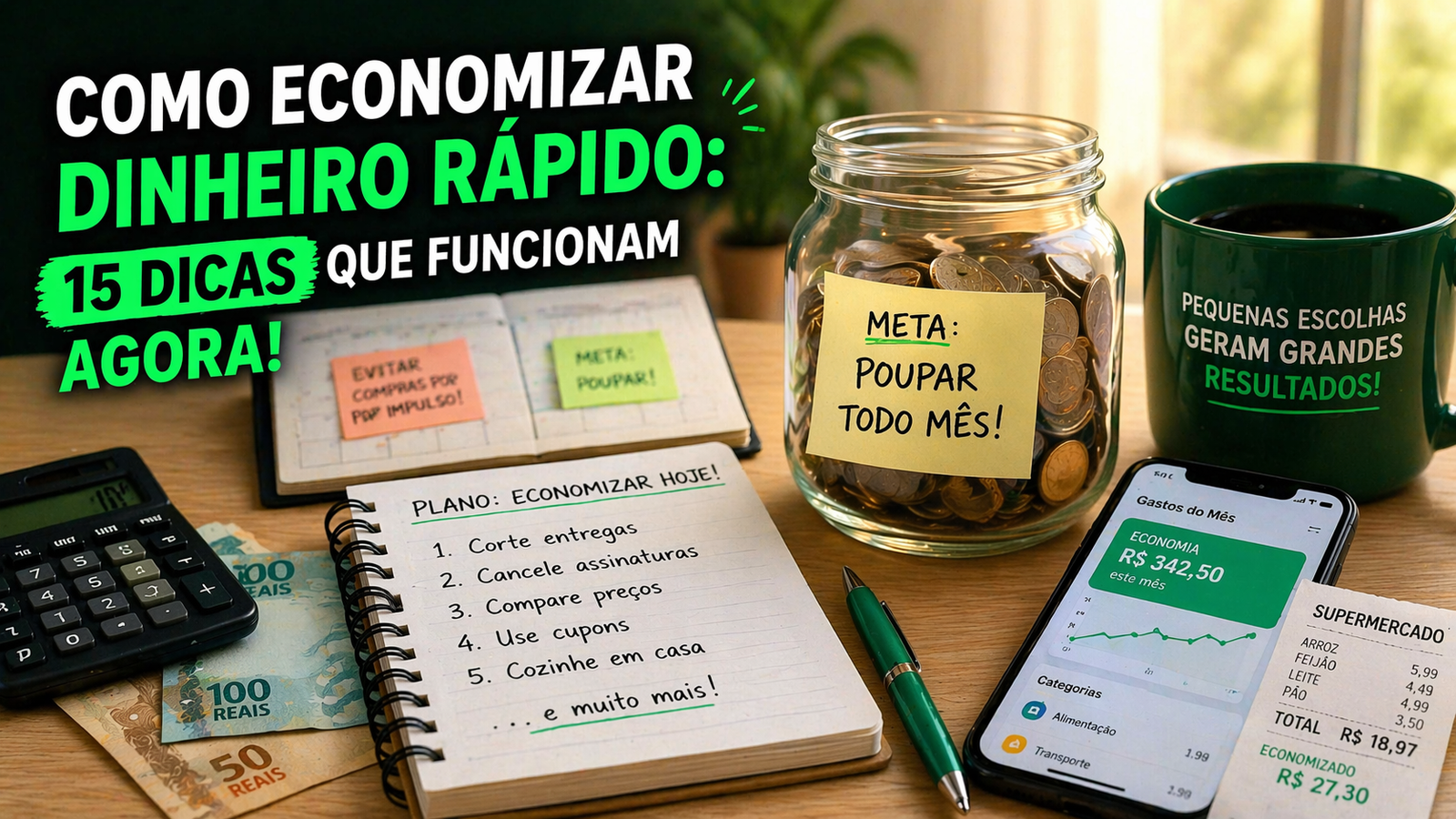 Como economizar dinheiro rápido em 2026: 15 dicas práticas para cortar gastos, sobrar dinheiro no fim do mês e criar reserva de emergência mesmo ganhando pouco.