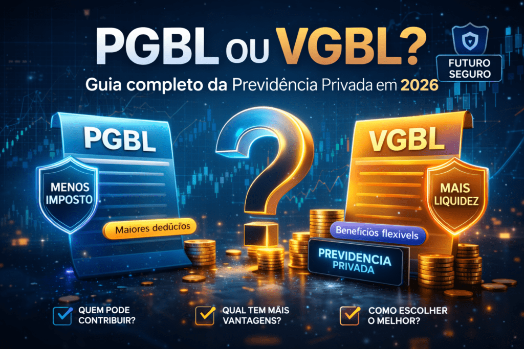 PGBL ou VGBL: qual o melhor para sua aposentadoria? Entenda diferenças, vantagens fiscais e rentabilidade. Guia completo da Previdência Privada em 2026.
