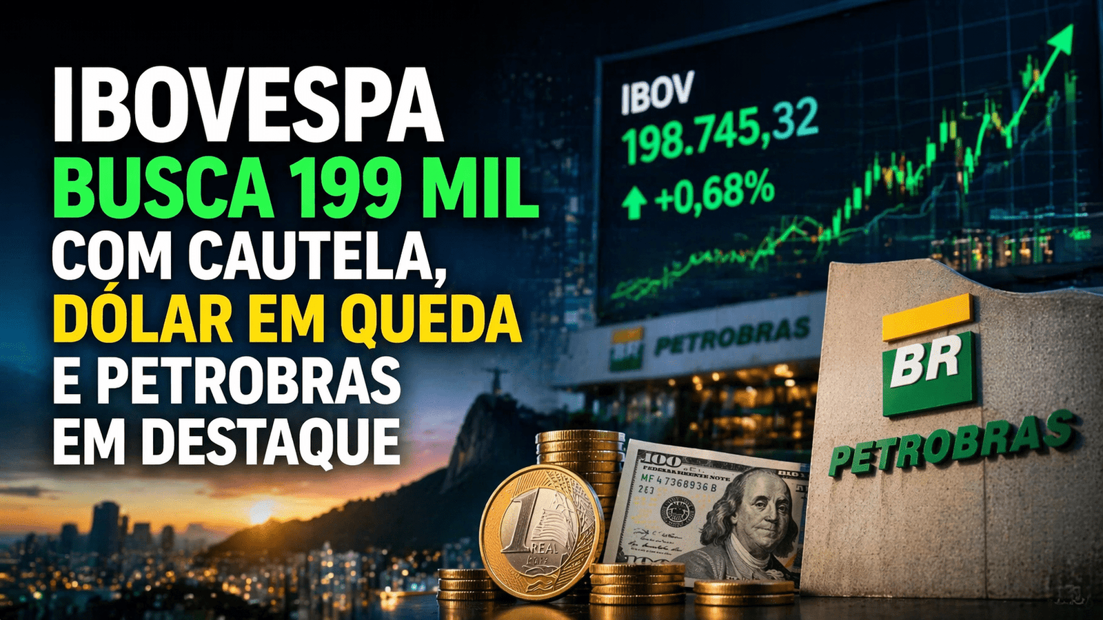 Ibovespa busca 199 mil com cautela diante de resultados corporativos e cenário externo. Dólar opera abaixo de R$ 5,00. Petrobras aprova dividendos bilionários e renova conselho. Acompanhe os destaques do dia.