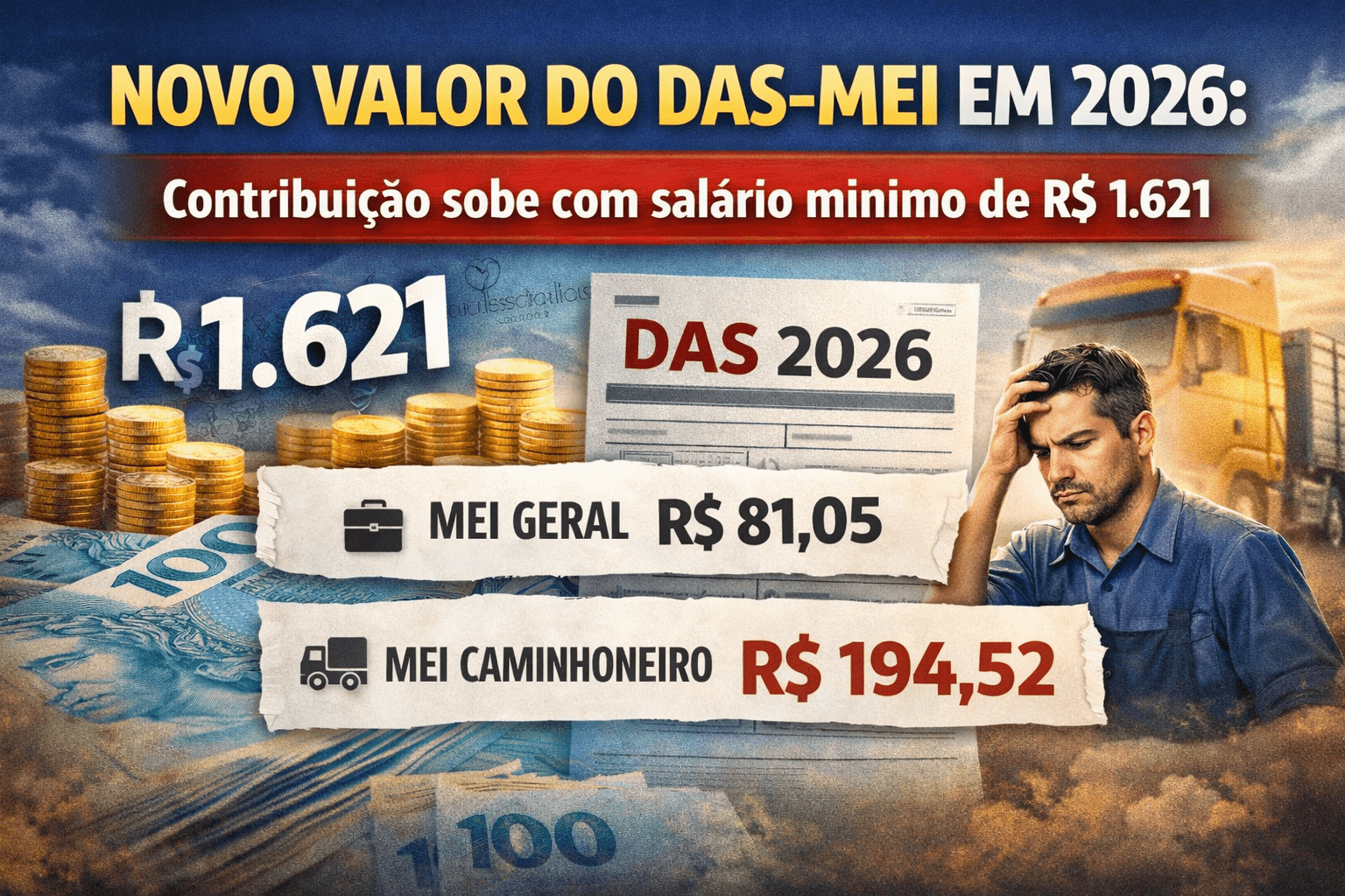 Novo valor DAS MEI 2026: veja quanto pagar com salário mínimo de R$ 1.621