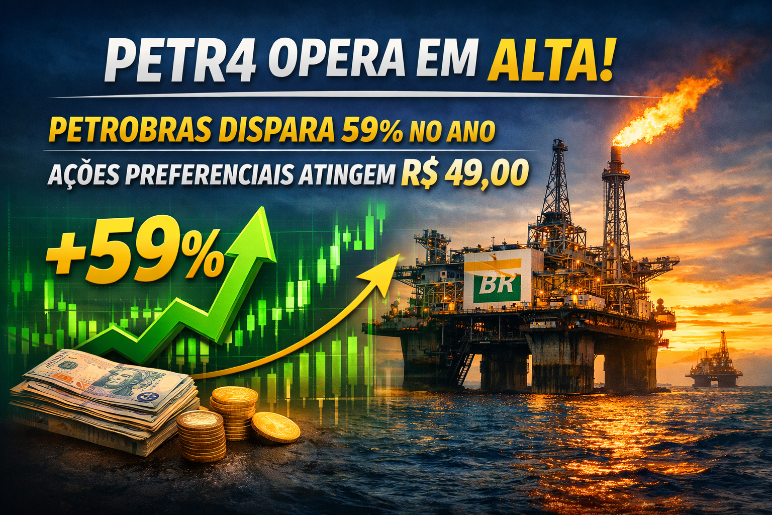 PETR4 operam em alta em 2026 com