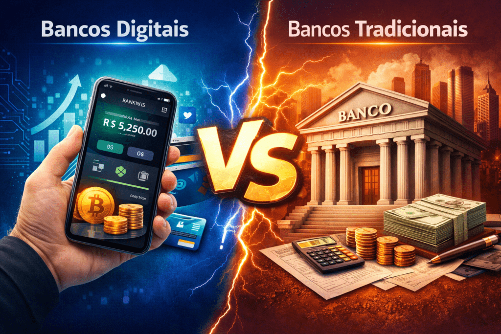 bancos digitais vs bancos tradicionais qual vale mais a pena em 2026 comparação de contas e serviços financeiros