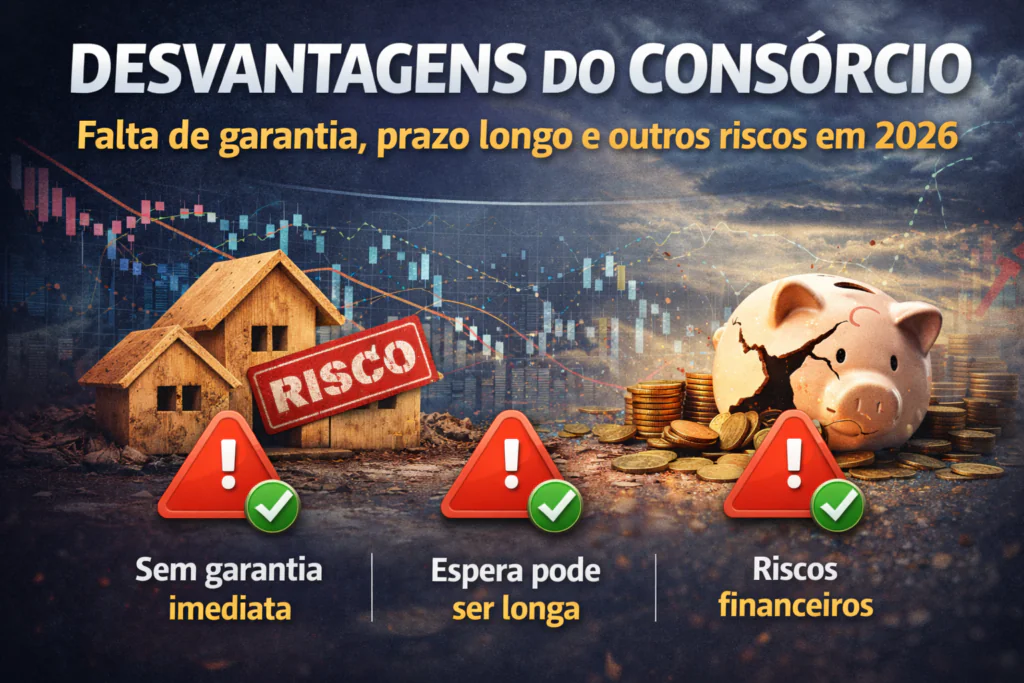 Desvantagens do consórcio em 2026 com prazo longo, falta de garantia e riscos financeiros