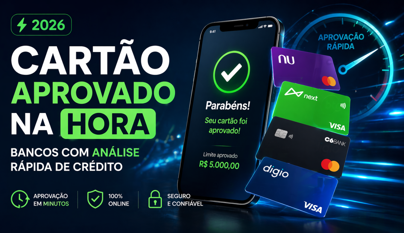 Cartão aprovado na hora em 2026: veja quais bancos e fintechs têm análise rápida de crédito, como funciona a aprovação automática e dicas para aumentar suas chances.