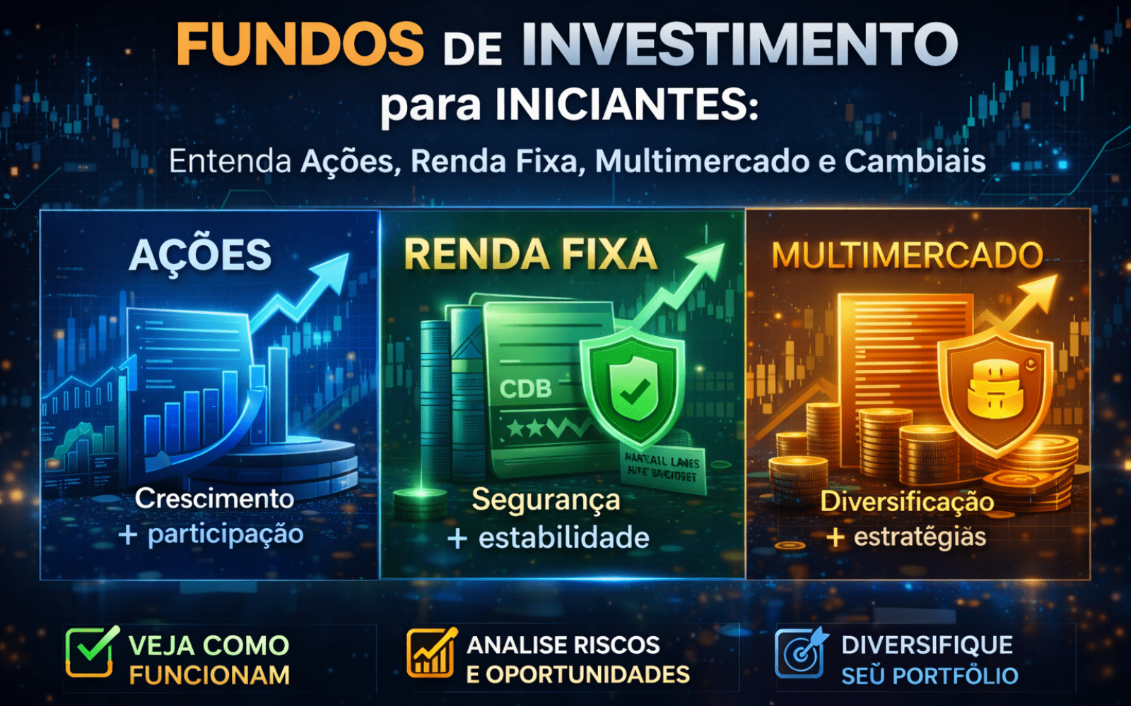 Fundos de Investimento para iniciantes: entenda de uma vez por todas Ações, Renda Fixa, Multimercado e Cambiais. Escolha o melhor para seu perfil.