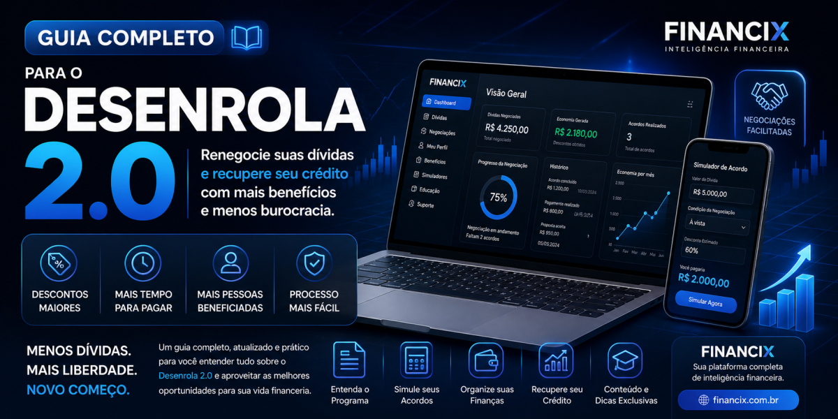 Guia completo para o Desenrola 2.0 da equipe financix, pode ajudar você a renegociar dívidas