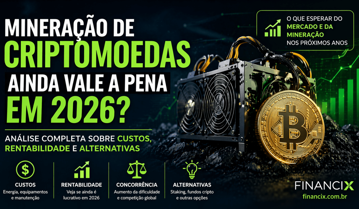 Mineração de criptomoedas vale a pena em 2026? Guia completo com custos, lucros, equipamentos e rentabilidade. Descubra se ainda é lucrativo minerar Bitcoin e altcoins.