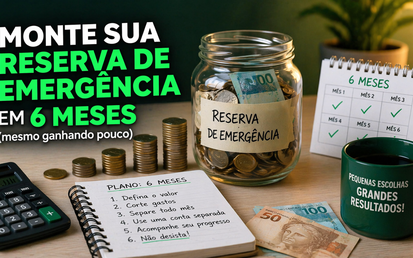 monte sua reserva de emergência em 6 meses mesmo ganhando pouco: guia completo 2026. Descubra quanto guardar, onde deixar o dinheiro rendendo e o passo a passo para começar hoje.