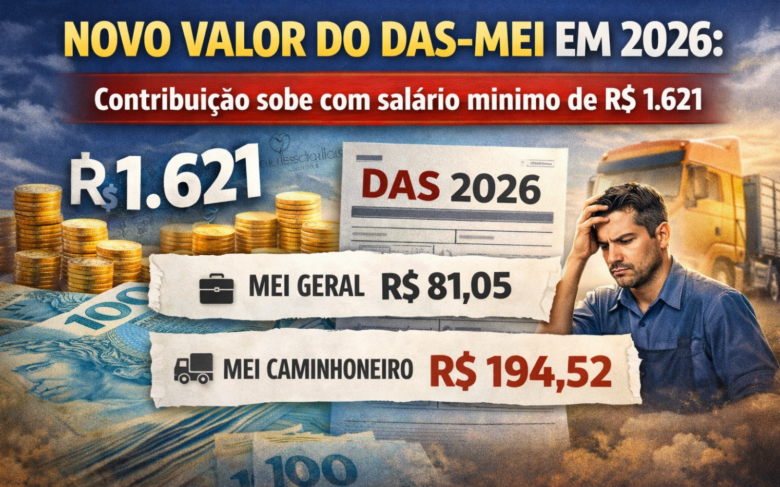 Novo valor DAS MEI 2026: veja quanto pagar com salário mínimo de R$ 1.621