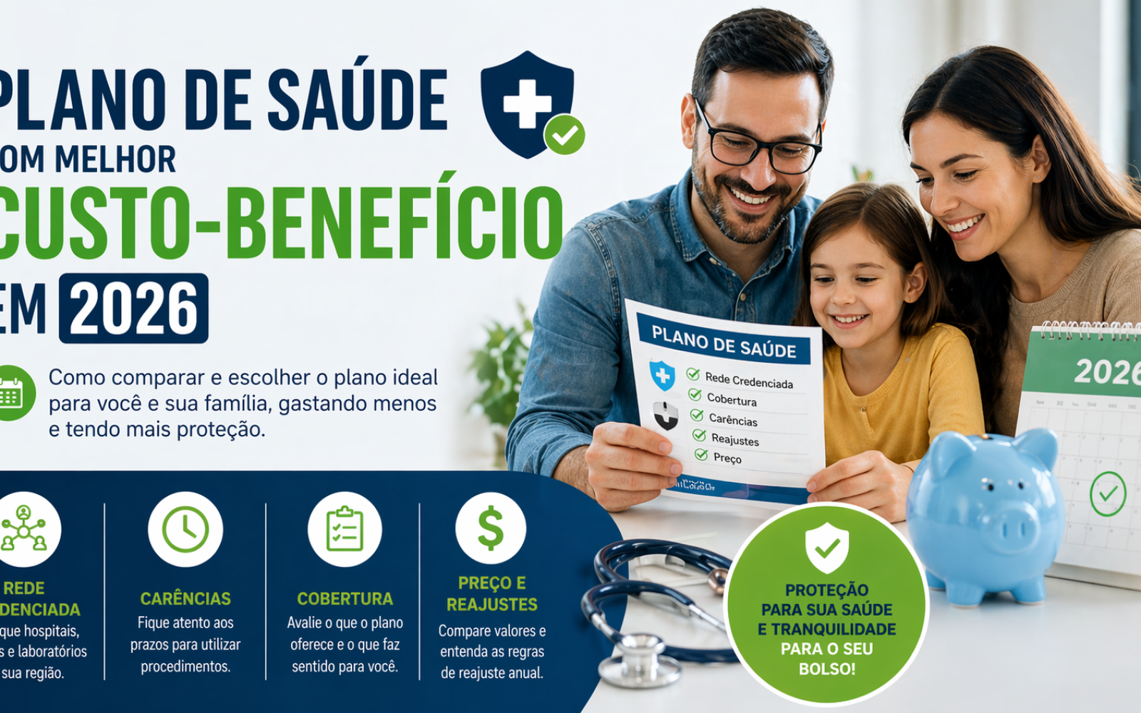 Aprenda como escolher um plano de saúde com melhor custo-benefício em 2026. Compare carência, rede credenciada, cobertura, reajustes e valores antes de contratar.