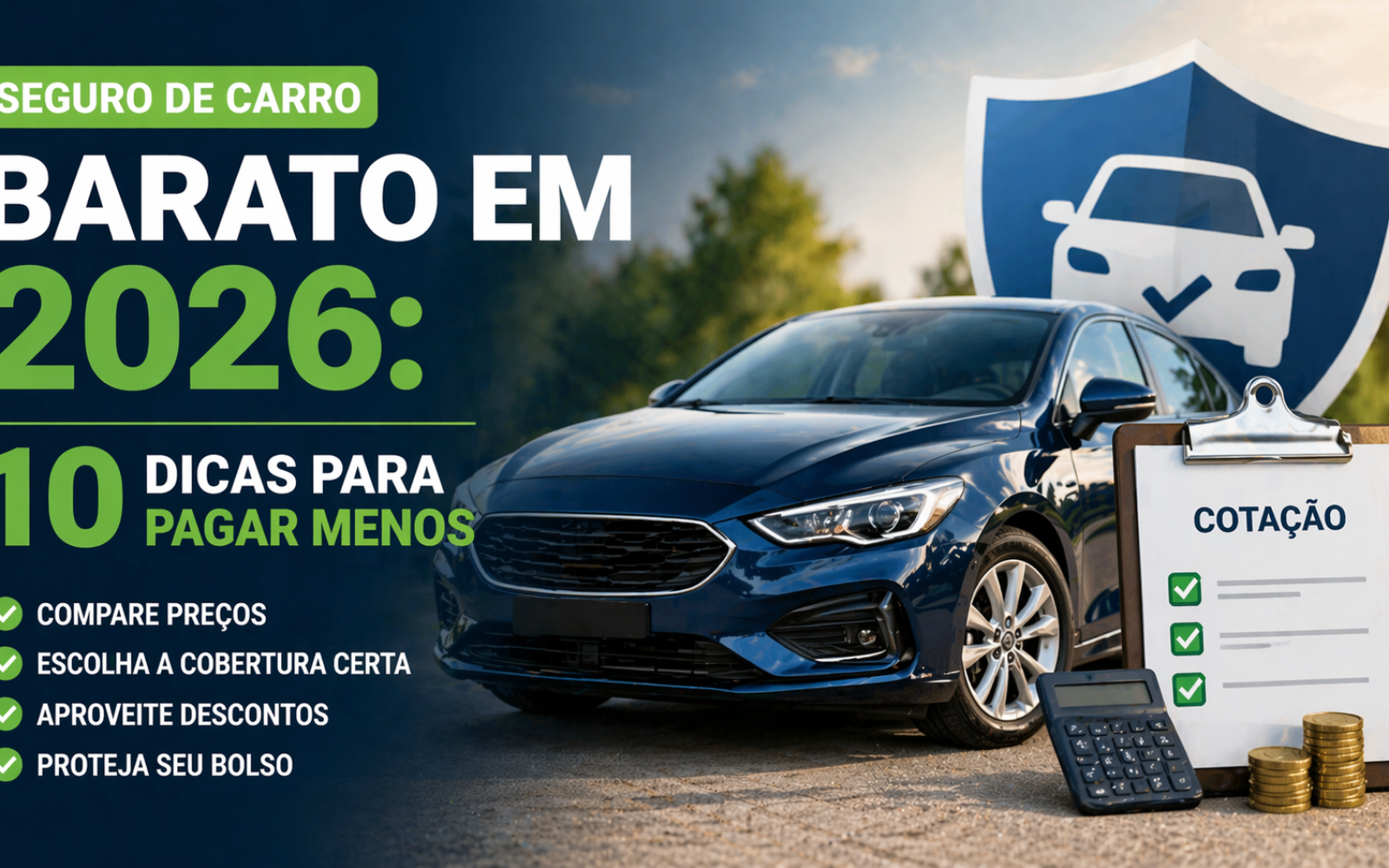 Descubra 10 dicas para seguro de carro barato em 2026, economizar na contratação e escolher a melhor cobertura para seu veículo.