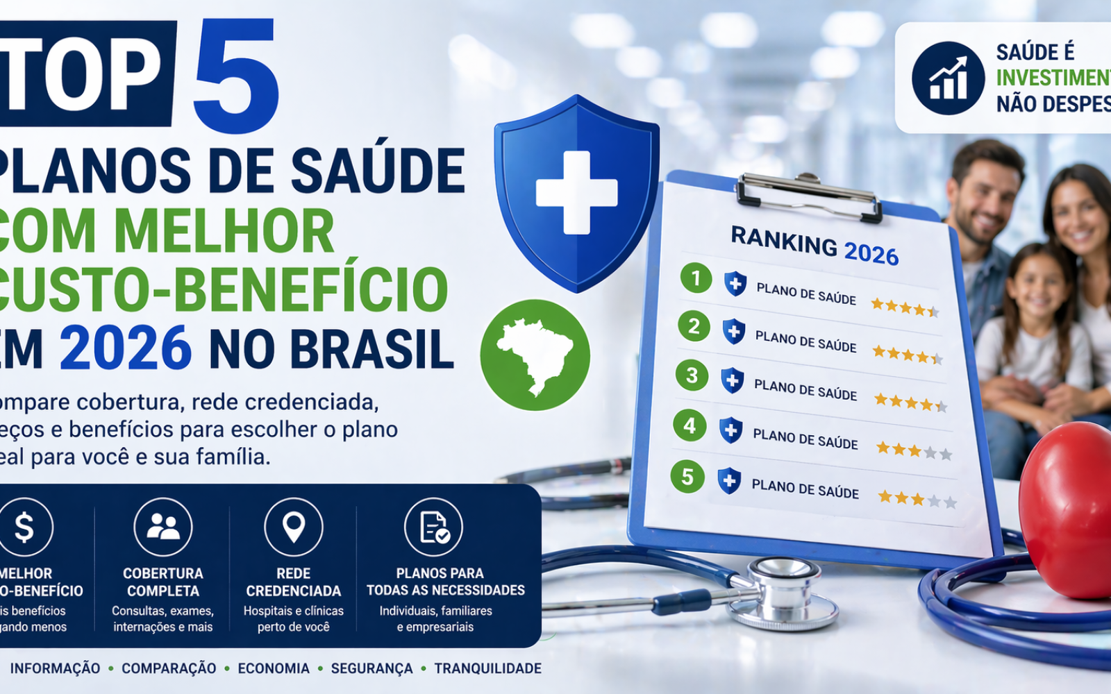 Guia completo dos top 05 Planos de Saúde com Melhor Custo-Benefício em 2026