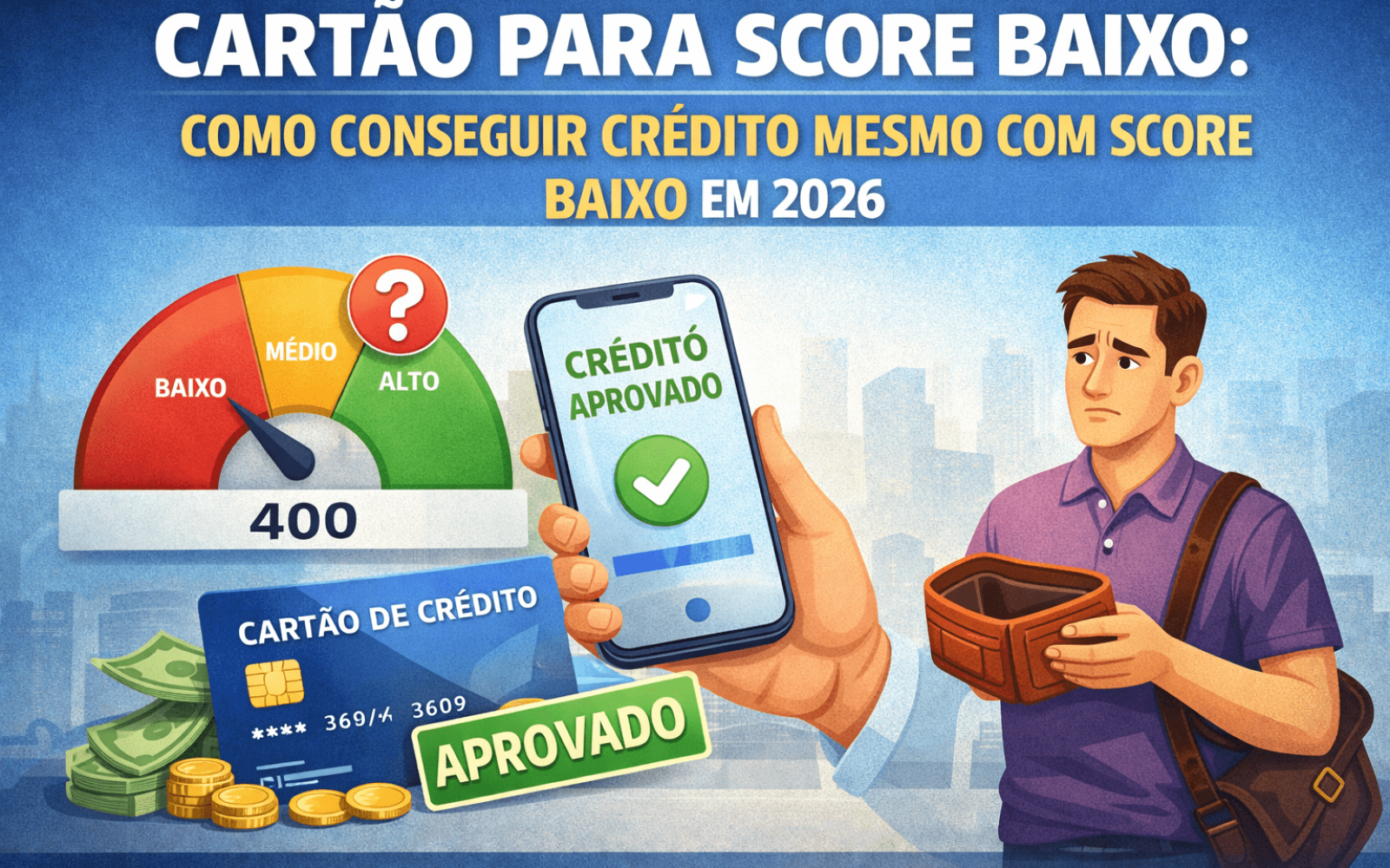 Cartão de crédito para score baixo em 2026 com aprovação facilitada mesmo com score baixo