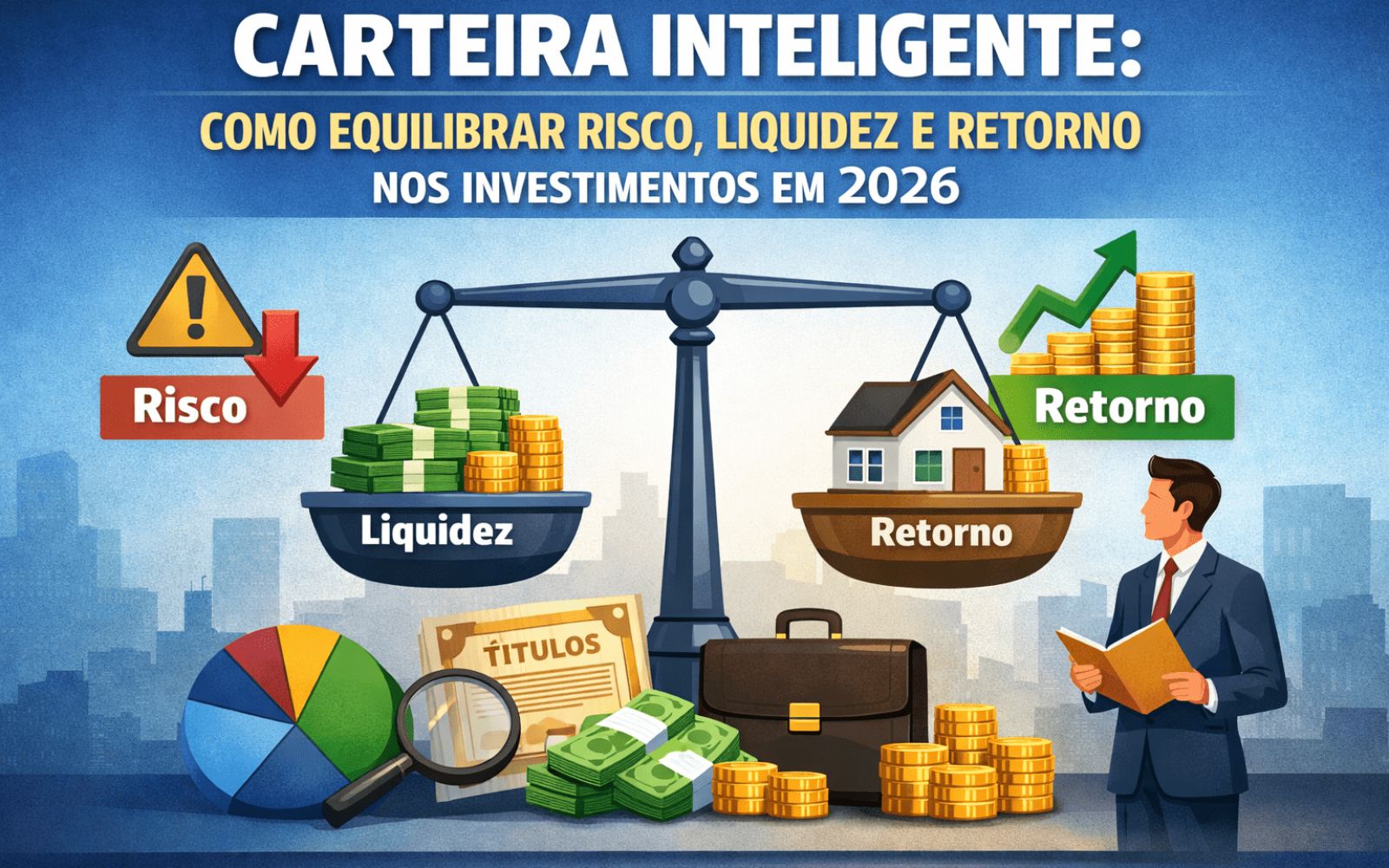 Carteira inteligente em 2026 equilibrando risco, liquidez e retorno nos investimentos