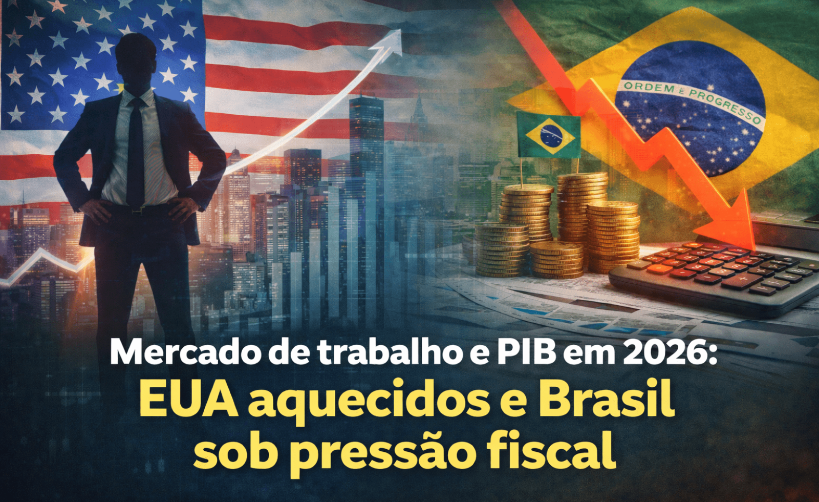 Mercado de trabalho e PIB em 2026 com economia dos EUA aquecida e Brasil sob pressão fiscal e crescimento mais limitado