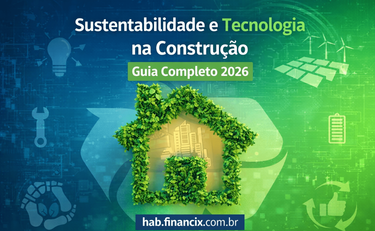 Sustentabilidade e tecnologia na construção em 2026 com uso de energia limpa, materiais ecológicos e inovação no setor imobiliário
